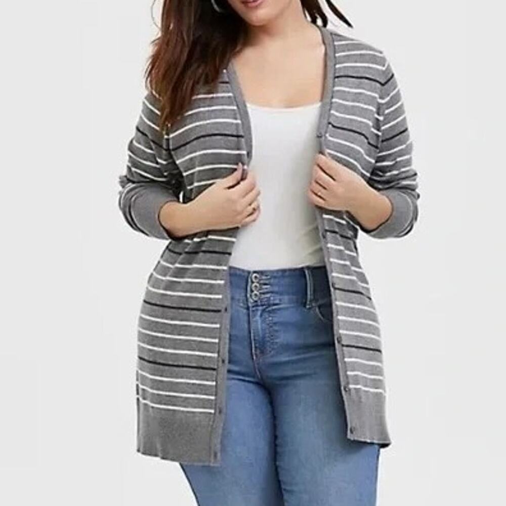 Torrid Womens Striped Cardigan Sweater Plus Size 2X Dark Academia Preppy Layer
